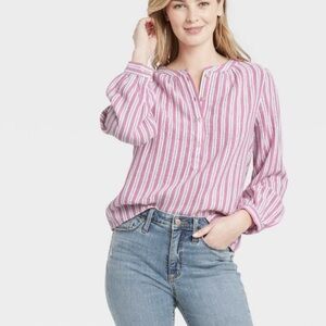 UNIVERSAL THREAD WOMENS PINK WHITE STRIPE COTTON BLOUSE LARGE